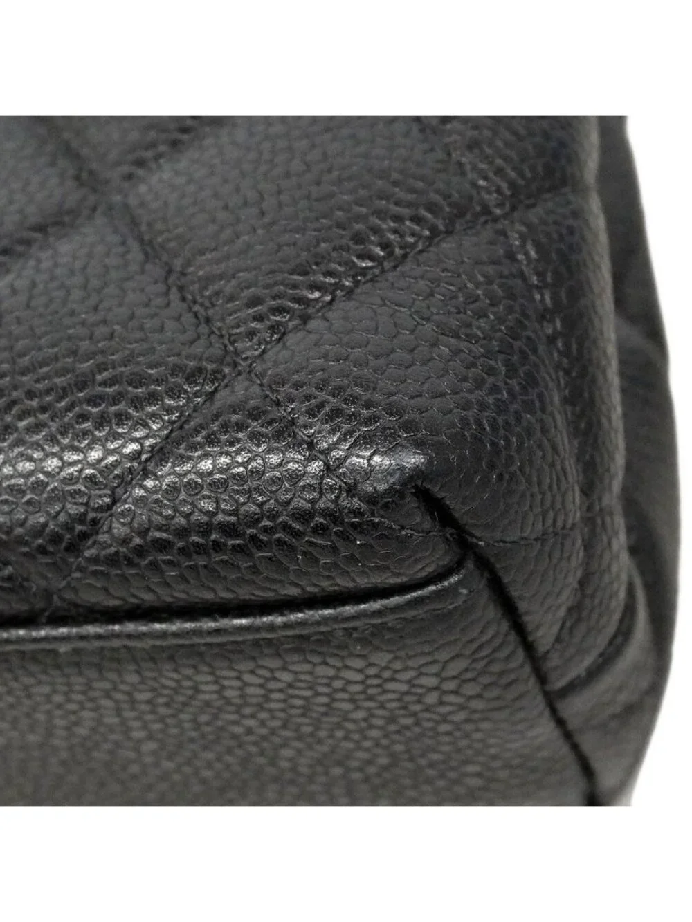 Chanel Handbag Quilted Caviar Leather Black Gold